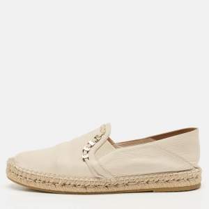 Salvatore Ferragamo Cream Leather Chain Espadrille Flats Size 39.5