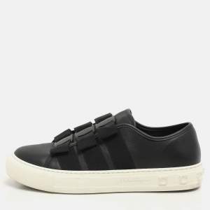 Salvatore Ferragamo Black Leather Vara Bow Trio Slip On Sneakers Size 38.5