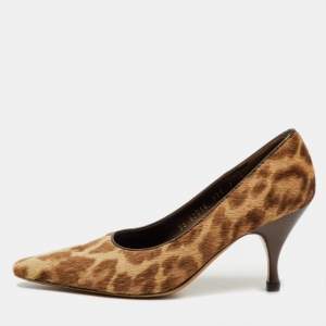Salvatore Ferragamo Beige/Brown Animal Print Calf Hair Pumps Size 37.5