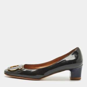 Salvatore Ferragamo Green/Blue Patent Leather Gancio Pumps Size 40