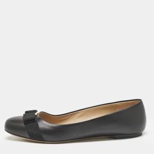Salvatore Ferragamo Black Leather Vara Bow Ballet Flats Size 40.5