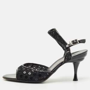Salvatore Ferragamo Black Mesh and Patent Leather Slingback Sandals Size 39