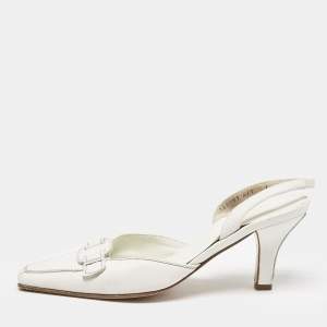 Salvatore Ferragamo White Leather Slingback Pumps Size 38