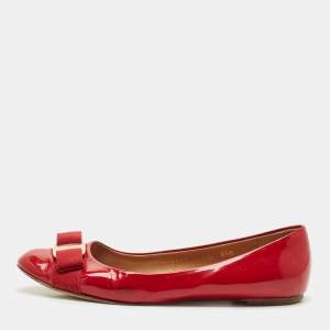 Salvatore Ferragamo Red Patent Leather Varina Bow Ballet Flats Size 39