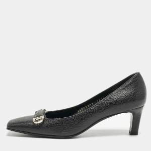 Salvatore Ferragamo Black Leather  Square Toe Pumps Size 37