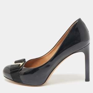 Salvatore Ferragamo Black Patent Leather Vara Bow Pumps Size 37
