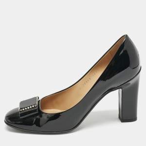 Salvatore Ferragamo Black Patent Leather Selia Pumps Size 40