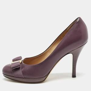 Salvatore Ferragamo Dark Purple Leather Tina Pumps Size 37.5