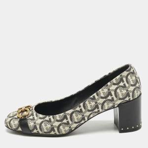 Salvatore Ferragamo Grey/Beige Gancini Canvas Garda Pumps Size 40.5