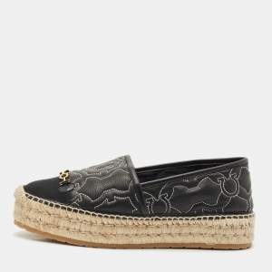 Salvatore Ferragamo Black Leather Kim Gal Espadrille Loafers Size 40