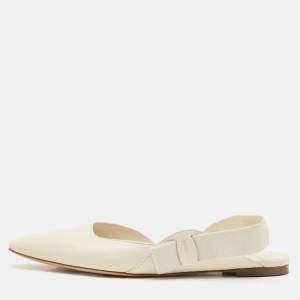 Salvatore Ferragamo Off White Leather Slingback Flats Size 38