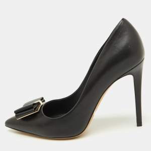 Salvatore Ferragamo Black Leather Zeri Pointed Toe Pumps Size 41