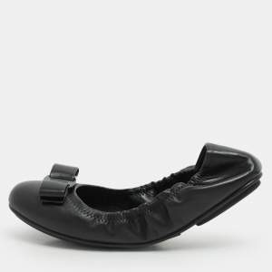 Salvatore Ferragamo Black Leather Vara Bow Ballet Flats Size 37