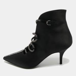 Salvatore Ferragamo Black Satin Ciconia Embellished Ankle Length Boots Size 40