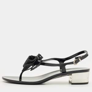 Pre Owned Salvatore Ferragamo Black Rubber per Ankle Strap Sandals Size 37.5