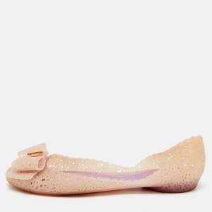 Pre Owned Salvatore Ferragamo Cream Jelly Nilly Bow Ballet Flats Size 36.5