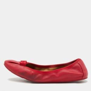 Pre Owned Salvatore Ferragamo Red Leather My Joy Scrunch Ballet Flats Size 40.5
