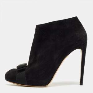 Pre Owned Salvatore Ferragamo Black Suede Vara Bow Ankle Boots Size 38.5