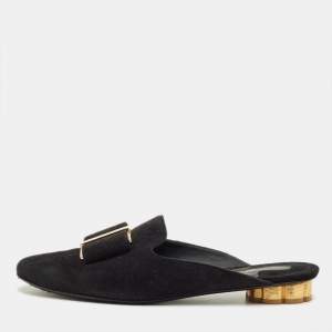 Pre Owned Salvatore Ferragamo Black Suede Vara Bow Mules Size 38
