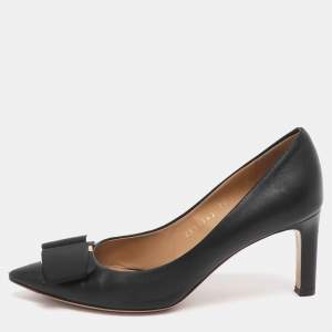 Pre Owned Salvatore Ferragamo Size 36.5 Black Leather Bow Pointed Toe Pumps