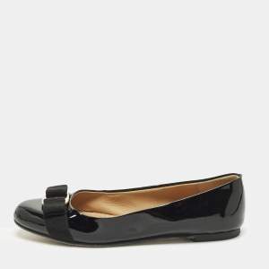 Pre Owned Salvatore Ferragamo Vara Bow Size 37 Black Patent Leather Ballet Flats