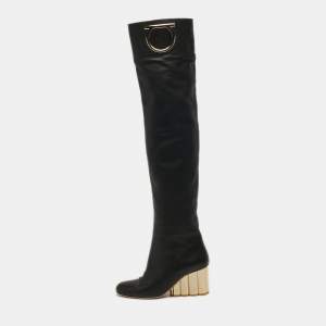 مملوكة مسبقًا Salvatore Ferragamo Gancini Size 39 Black Leather Knee Length Boots