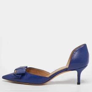 مملوكة مسبقًا Salvatore Ferragamo Rietta Size 36.5 Blue Leather Bow D'orsay Pumps