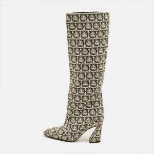 Pre Owned حذاء بوت سالفاتوري فيراغامو ليام بطول الركبة جلد أسود مقاس 36.5 