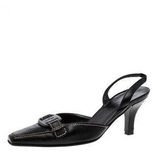 Salvatore Ferragamo Black Leather Slingback Sandals Size 37