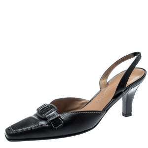 Salvatore Ferragamo Black Leather Lua Bow Slingback Sandals Size 40.5