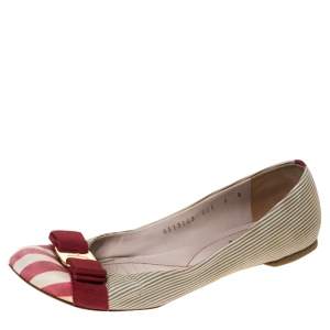 Salvatore Ferragamo Multicolor Fabric Varina Bow Ballet Flats Size 38.5