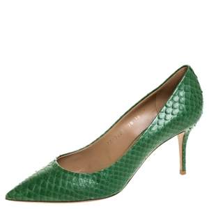 Pre Owned Salvatore Ferragamo Green Python Susi Pointed Toe Pumps Size 40.5