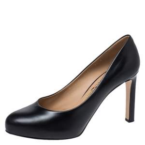 Pre Owned Salvatore Ferragamo Black Leather Leo Platform Pumps Size 39