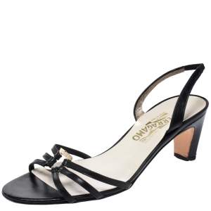 Salvatore Ferragamo Black Leather Strappy Gancini Logo Sandals Size 38.5