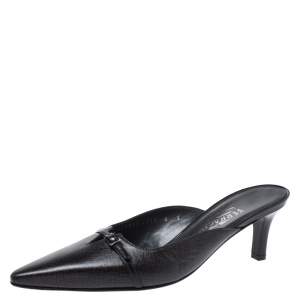 Salvatore Ferragamo Black Leather Donata Pointed Toe Mule Sandals Size 38.5