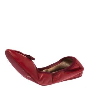 Pre Owned Salvatore Ferragamo Red Leather My Joy Scrunch Ballet Flats Size 39