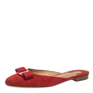 Salvatore Ferragamo Red Suede Emile Mules Size 37.5                   