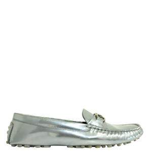 Pre Owned Salvatore Ferragamo Silver Leather   Loafers 