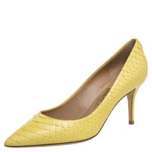 Salvatore Ferragamo Yellow Python Susi Pointed Toe Pumps Size 37.5