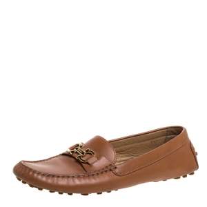 Pre Owned Salvatore Ferragamo Brown Leather Double Gancio Bit Loafers Size 39