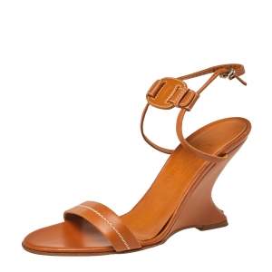 Pre Owned Salvatore Ferragamo Tan Leather Wedge Sandals Size 39
