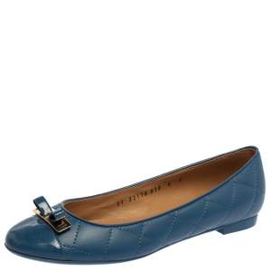 Salvatore Ferragamo Blue Quilted Leather Ballet Flats Size 36.5