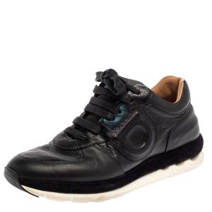 Pre Owned Salvatore Ferragamo Black Leather Low Top Sneakers Size 37.5
