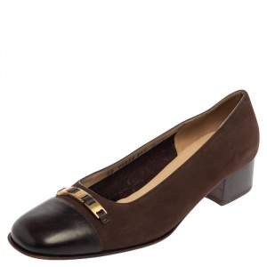 Salvatore Ferragamo Brown Nubuck And Leather Ballet Flats Size 39.5