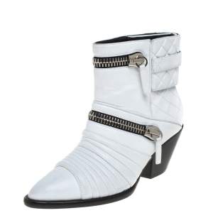 Giuseppe Zanotti White Quilted Leather Olinda Zipper Detail Ankle Boots Size 38