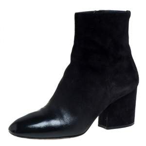 Pre Owned Salvatore Ferragamo Black Suede And Leather Pisa Boots Size 39.5