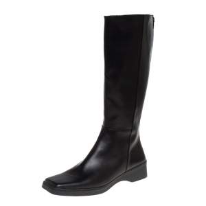 Pre Owned Salvatore Ferragamo Black Leather Square Toe Mid Calf Boots Size 40