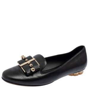 Salvatore Ferragamo Black Leather Sarno Pearl Flats Size 36
