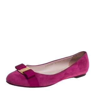 Salvatore Ferragamo Purple Suede Vara Bow Ballet Flats Size 38.5