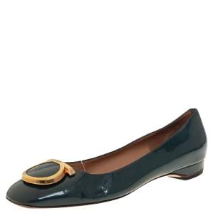 Pre Owned Salvatore Ferragamo Teal Blue Patent Leather Flats Size 38